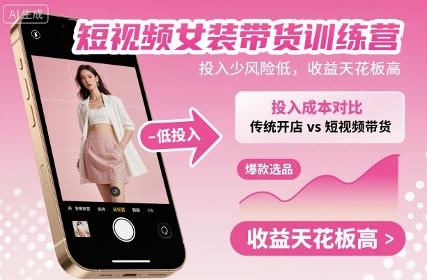 短视频女装带货训练营，投入少风险低，收益天花板高-千汇网创