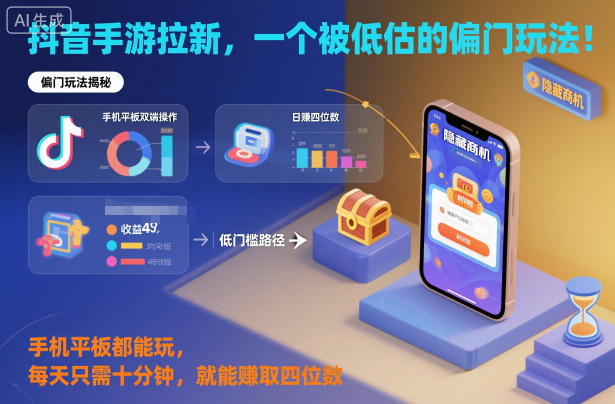 抖音手游拉新，一个被低估的偏门玩法！手机平板都能玩，每天只需十分钟，就能賺取四位数【揭秘】-千汇网创