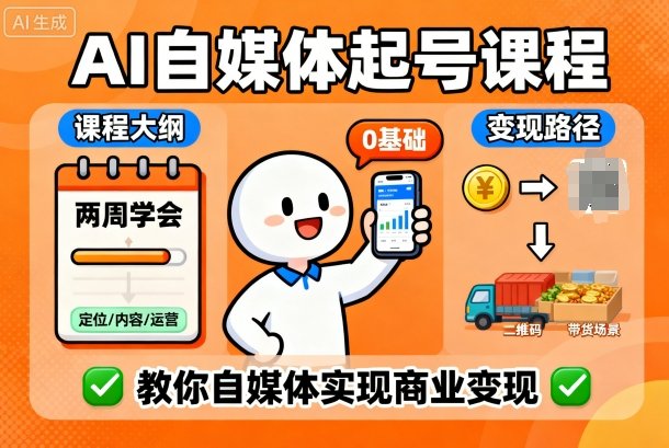 AI自媒体起号课程，0基础小白两周学会，教你自媒体实现商业变现-千汇网创