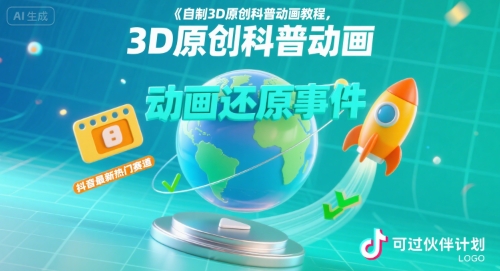自制3D原创科普动画教程，动画还原事件，抖音最新热门赛道，可过伙伴计划-千汇网创