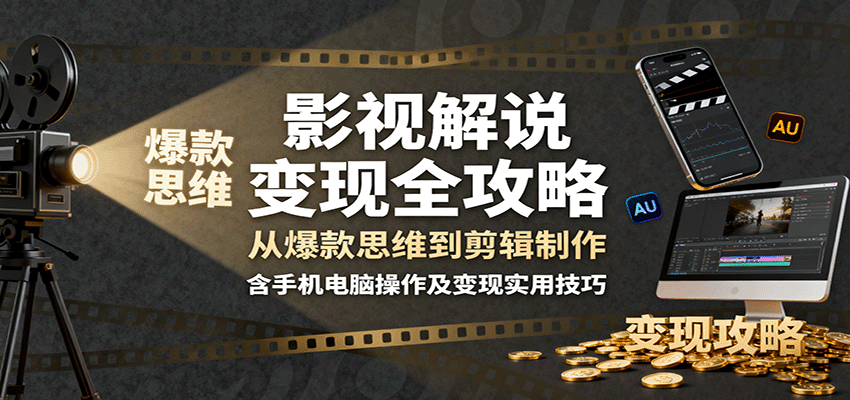 影视解说变现全攻略：从爆款思维到剪辑制作，含手机电脑操作及变现实用技巧-千汇网创