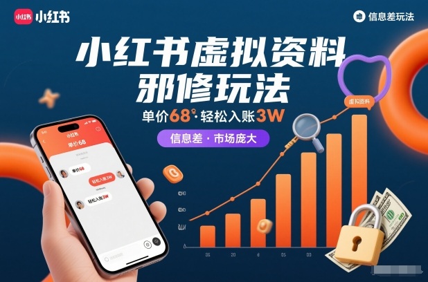 小红书虚拟资料邪修玩法，单价68，轻松入账3W，信息差玩法，市场庞大-千汇网创