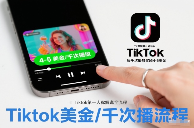 TK中视频计划项目，Tiktok第一人称解说流程，每干次播放奖励4-5美金-千汇网创