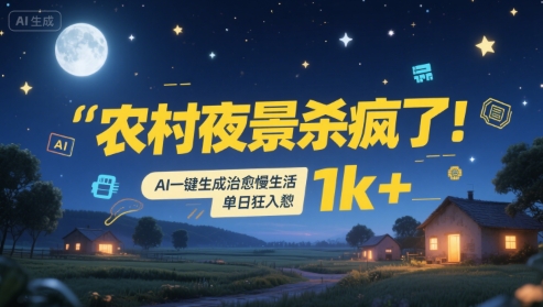 农村夜景杀疯了！AI一键生成治愈系慢生活，单日狂入1k+-千汇网创