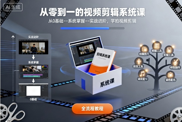 从零到一的视频剪辑系统课，从0基础--系统掌握--实战进阶，学拍视频剪辑-千汇网创