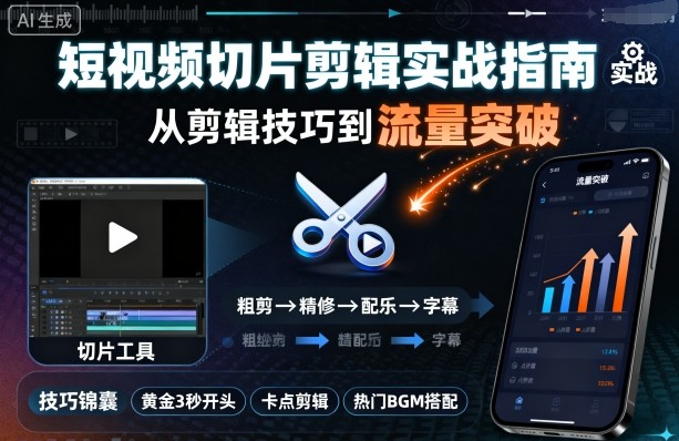 短视频切片剪辑实战指南，从剪辑技巧到流量突破-千汇网创