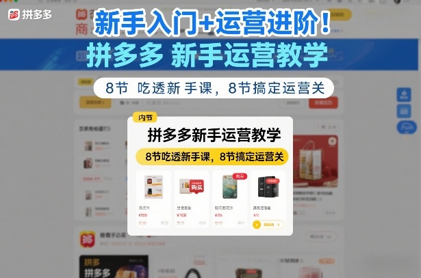 新手入门+运营进阶！拼多多新手运营教学，8节吃透新手课，8节搞定运营关-千汇网创