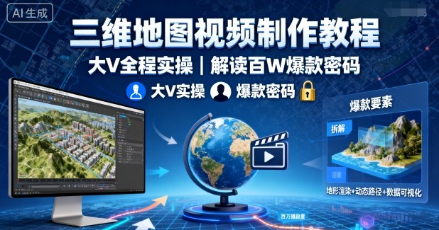 三维地图视频制作教程，大V全程实操，解读百W爆款密码-千汇网创