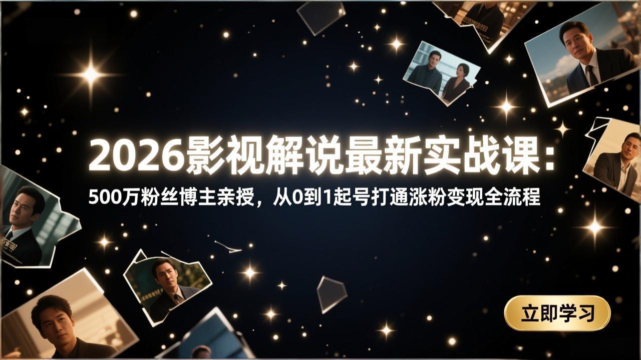 2026影视解说最新实战课：500万粉丝博主亲授，从0到1起号打通涨粉变现全流程-千汇网创