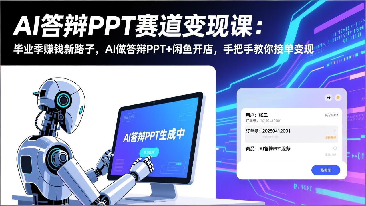 AI答辩PPT赛道变现课：毕业季赚钱新路子，AI做答辩PPT+闲鱼开店，手把手教你接单变现-千汇网创