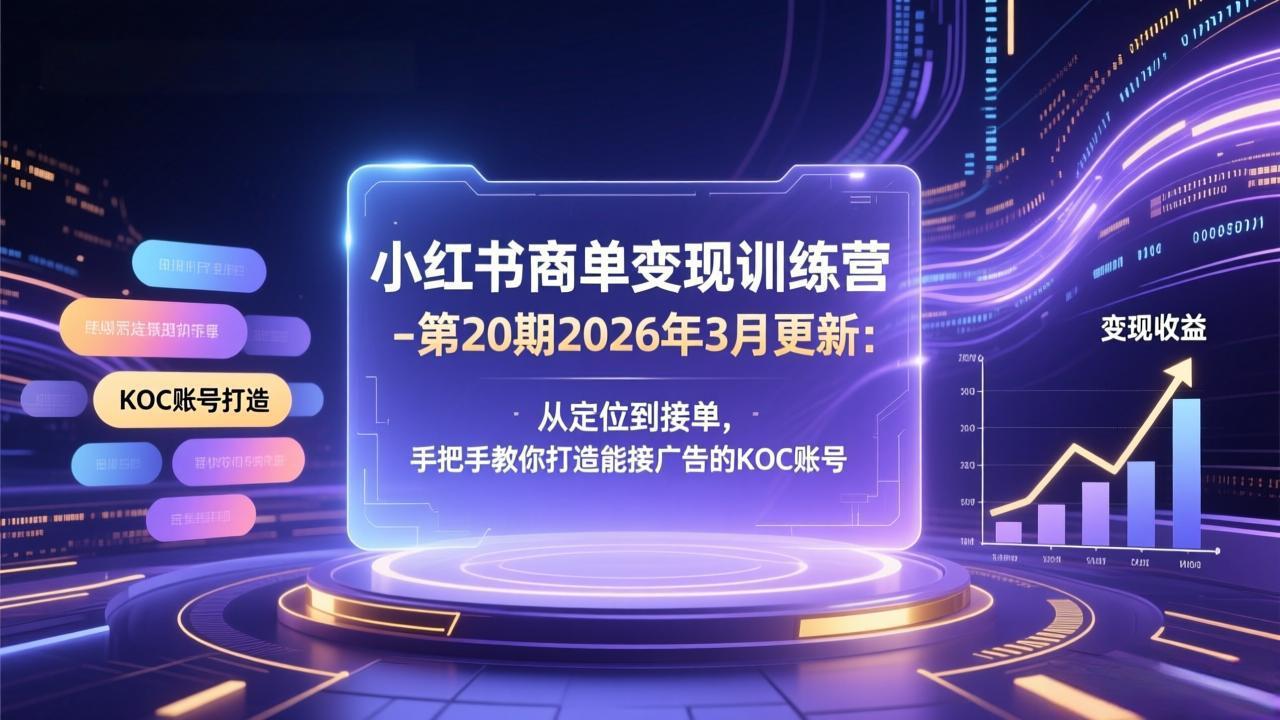 小红书商单变现训练营-第20期26年3月更新：从定位到接单，手把手教你打造能接广告的KOC账号-千汇网创