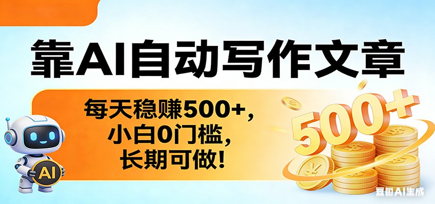 靠AI自动写作文章，每天稳赚500+，小白0门槛，长期可做！-千汇网创