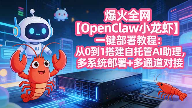 爆火全网【OpenClaw 小龙虾】一键部署教程：从0到1搭建自托管AI助理，多系统部署+多通道对接-千汇网创
