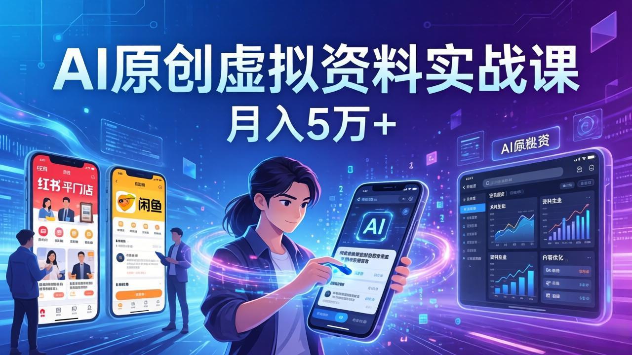 AI原创虚拟资料实战课：2026新机会，小红书闲鱼开店，普通人用AI轻松变现，月入5万+-千汇网创