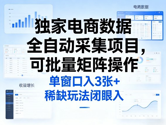独家电商数据全自动采集项目，可批量矩阵操作，单窗口日入3张+，稀缺玩法闭眼入【揭秘】-千汇网创