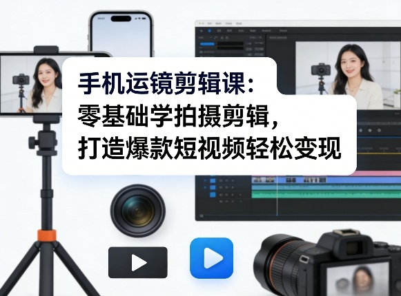 手机运镜剪辑课：零基础学拍摄剪辑，打造爆款短视频轻松变现-千汇网创