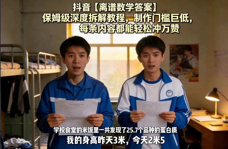 抖音【离谱数学答案】保姆级深度拆解教程，制作门槛巨低，每条内容都能轻松冲万赞，附详细步骤-千汇网创