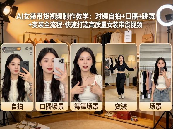 AI女装带货视频制作教学，对镜自拍、口播、跳舞、变装全流程，快速打造高质量女装带货视频-千汇网创