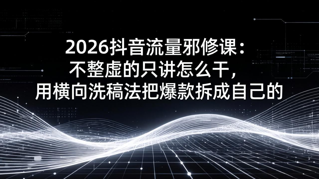 2026抖音流量邪修课：不整虚的只讲怎么干，用横向洗稿法把爆款拆成自己的-千汇网创