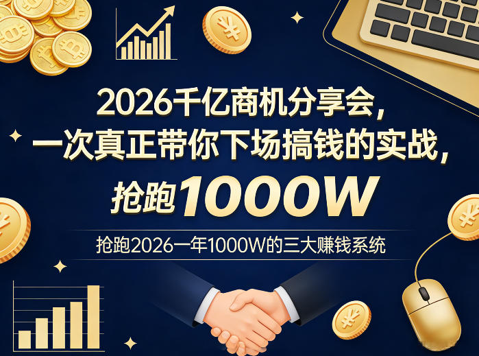 2026千亿商机分享会，一次真正带你下场搞钱的实战，抢跑2026一年1000W的三大賺钱系统-千汇网创