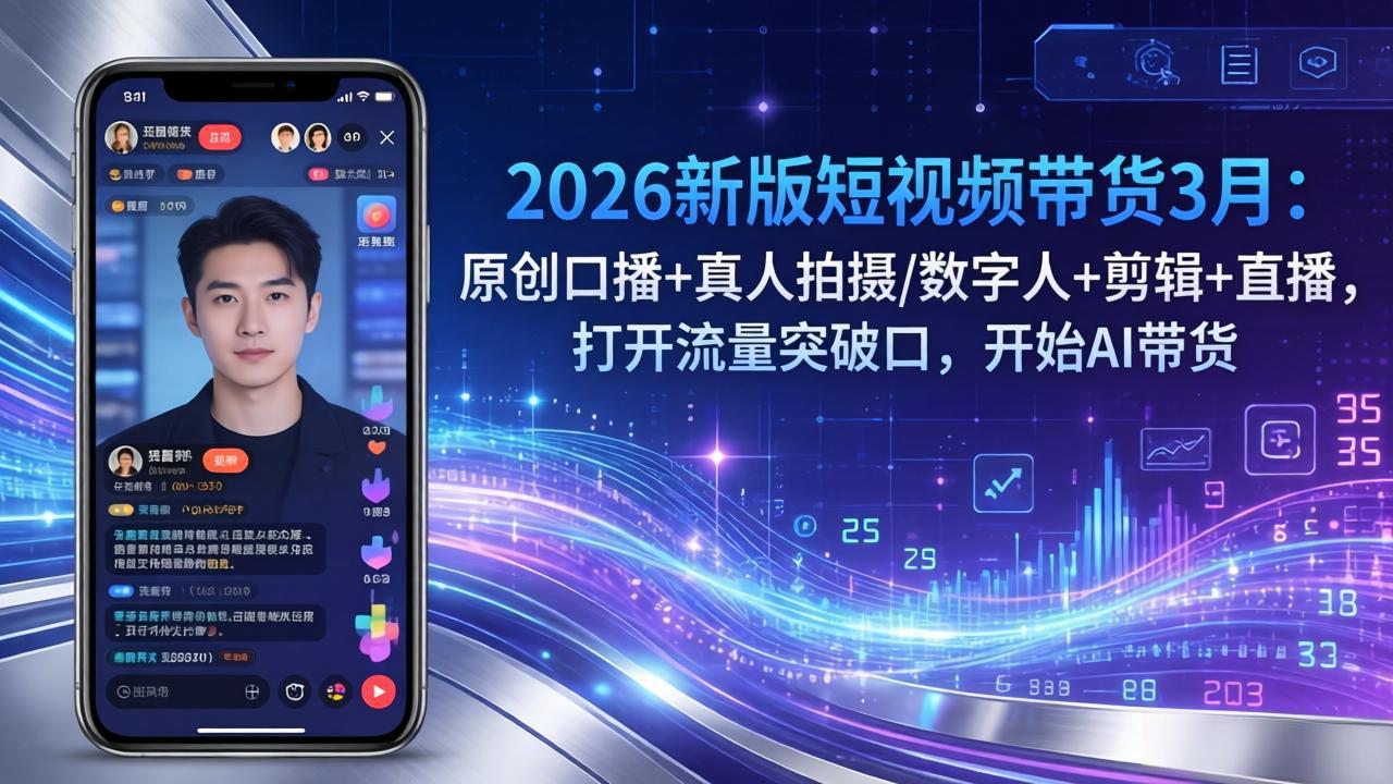 2026新版短视频带货3月：原创口播+真人拍摄/数字人+剪辑+直播，打开流量突破口，开始AI带货-千汇网创