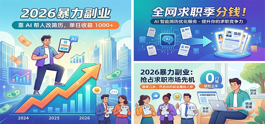2026暴力副业：靠AI帮人改简历，单日收益1000+，全网求职季分钱-千汇网创