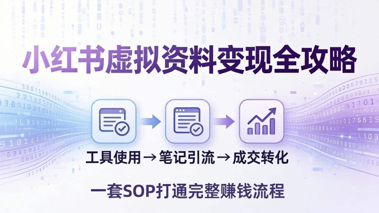 小红书虚拟资料变现全攻略：从工具使用到笔记引流成交，一套 SOP 打通完整赚钱流程-千汇网创