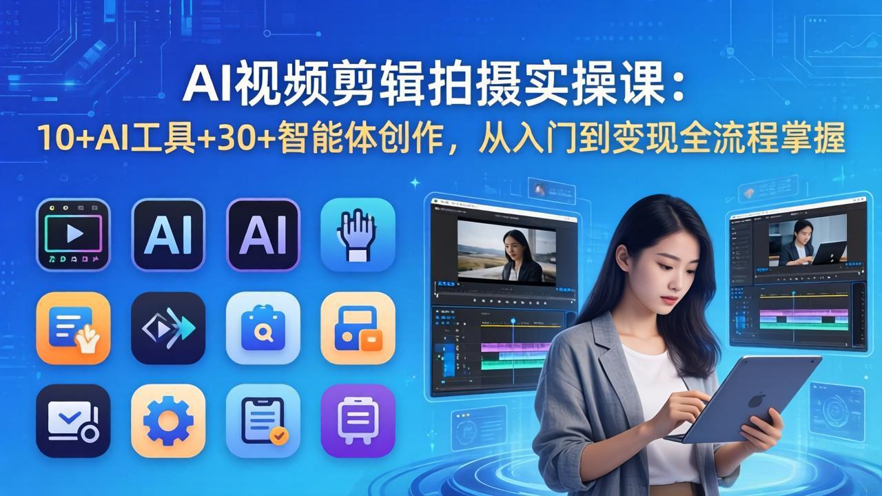 AI 视频剪辑拍摄实操课：10+AI工具+30+智能体创作，从入门到变现全流程掌握-千汇网创