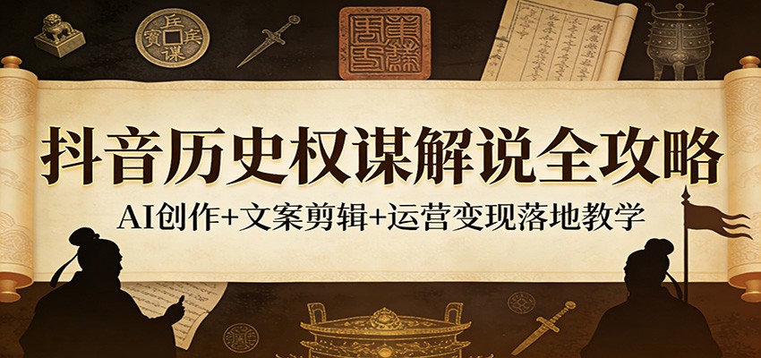 抖音历史权谋解说全攻略：AI创作+文案剪辑+运营变现落地教学-千汇网创