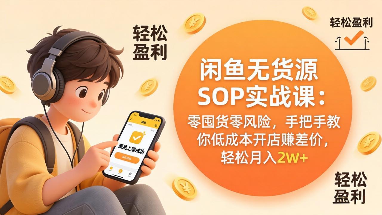 闲鱼无货源SOP实战课：零囤货零风险，手把手教你低成本开店赚差价，轻松月入2w+-千汇网创