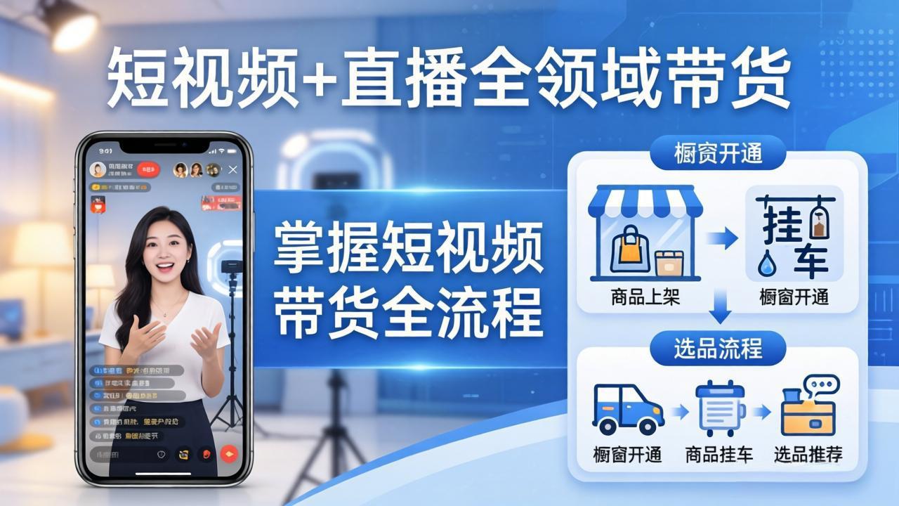 短视频+直播全领域带货：掌握橱窗开通、挂车、选品、爆款文案改编等短视频带货全流程-千汇网创