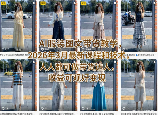AI服装图文带货教学，2026年3月最新课程和技术，人人都可做带货达人，收益可观好变现-千汇网创