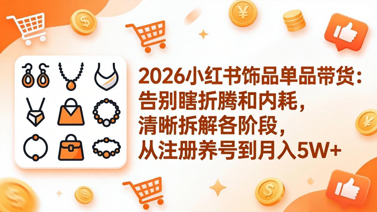 2026小红书饰品单品带货：告别瞎折腾和内耗，清晰拆解各阶段，从注册养号到月入5W+-千汇网创