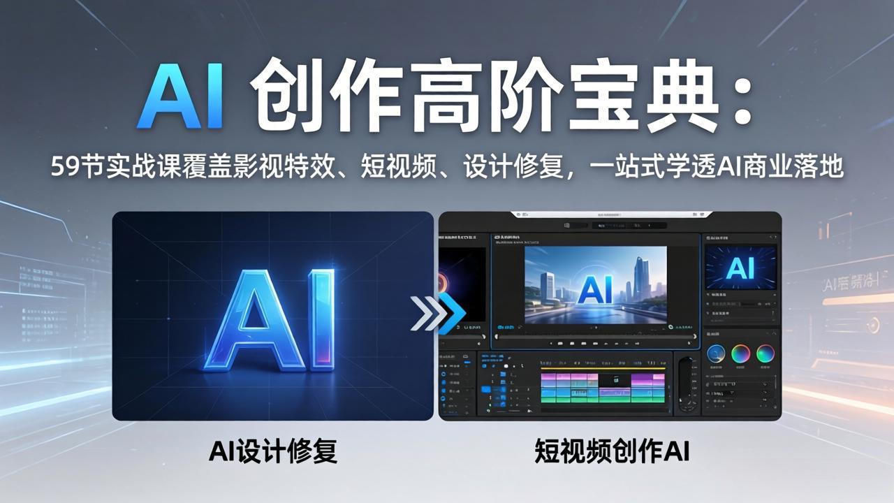 AI 创作高阶宝典：59节实战课覆盖影视特效、短视频、设计修复，一站式学透AI商业落地-千汇网创