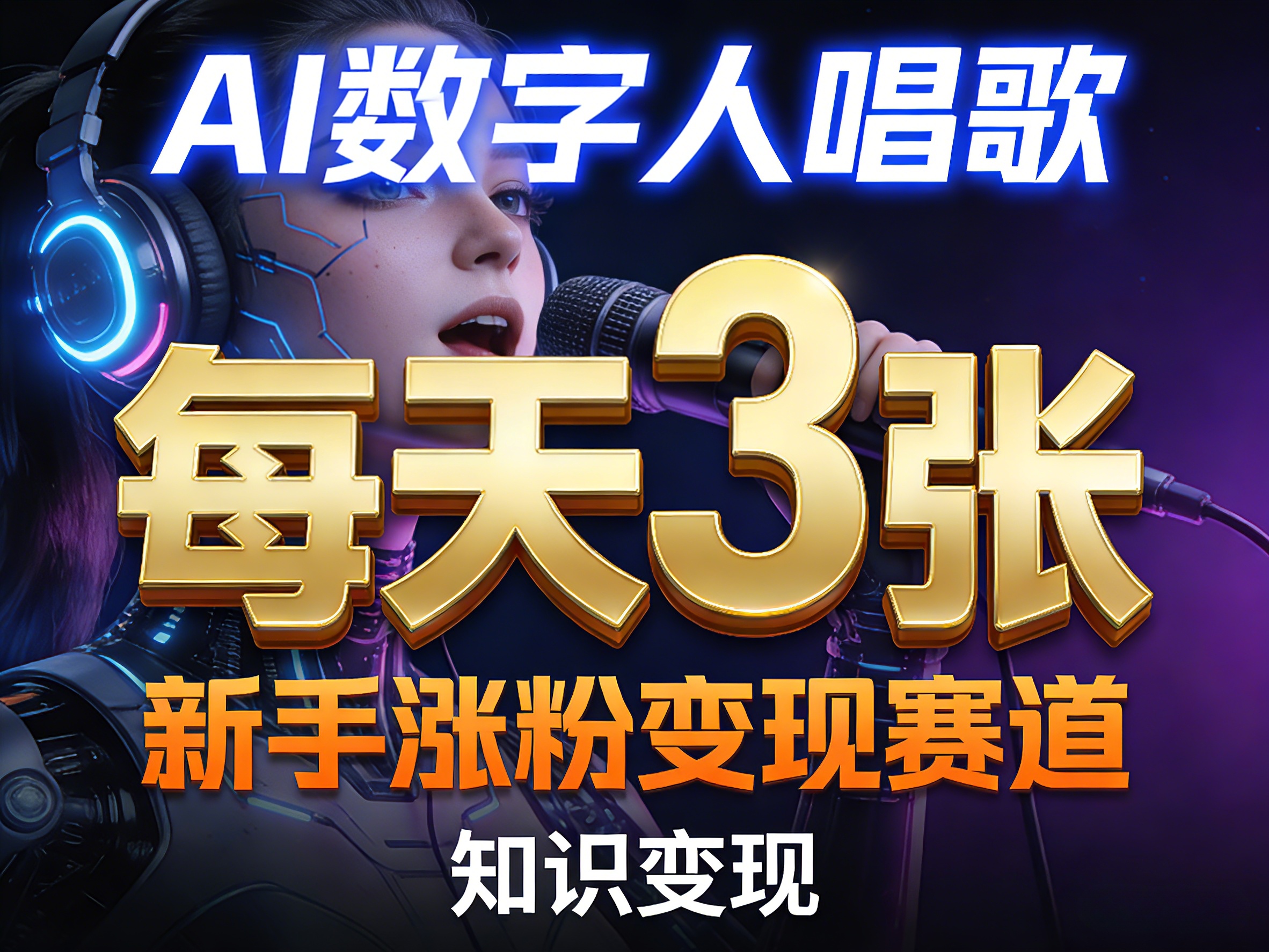 AI数字人唱歌，新手涨粉变现赛道，每天3张和知识付费，副业必备-千汇网创