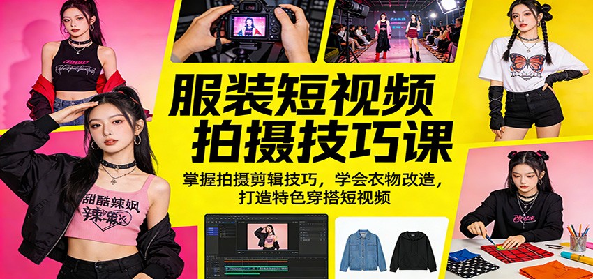 服装短视频拍摄技巧课：掌握拍摄剪辑技巧，学会衣物改造，打造特色穿搭短视频-千汇网创