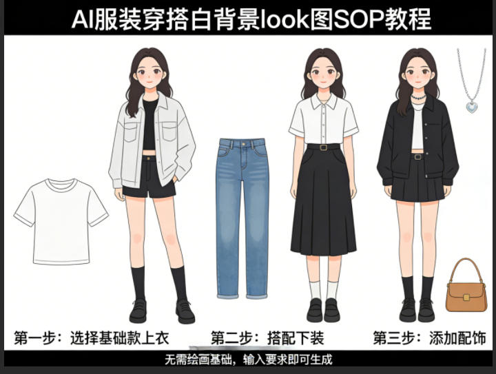 AI服装穿搭白背景look图SOP教程，不用会画画，提几句具体要求，AI就能还你一个奇迹-千汇网创