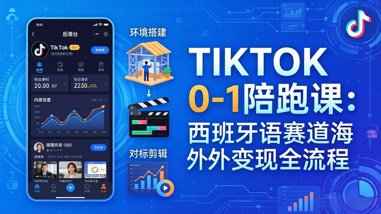TIKTOK 0-1 陪跑课：从环境搭建到刷对标剪辑，西班牙语赛道海外变现全流程-千汇网创