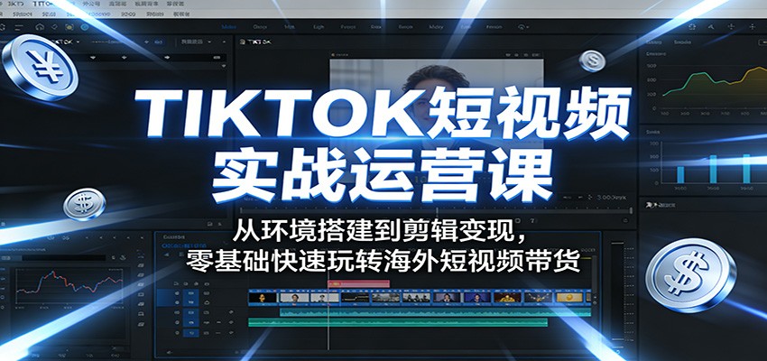 TIKTOK短视频实战运营课：从环境搭建到剪辑变现，零基础快速玩转海外短视频带货-千汇网创