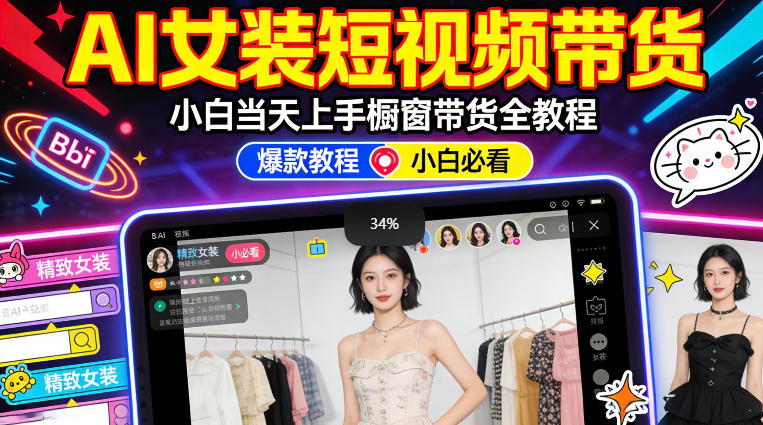 AI女装短视频橱窗带货：小白零门槛当天上手，高佣金爆款轻松賺！-千汇网创