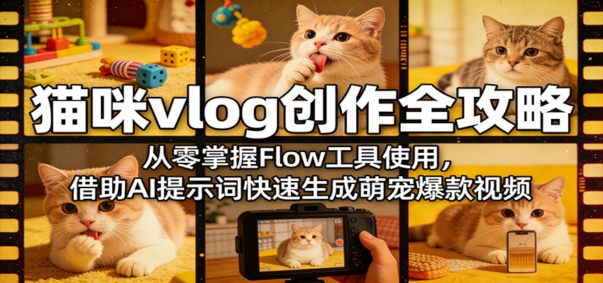 猫咪vlog创作全攻略：从零掌握Flow工具使用，借助AI提示词快速生成萌宠爆款视频-千汇网创