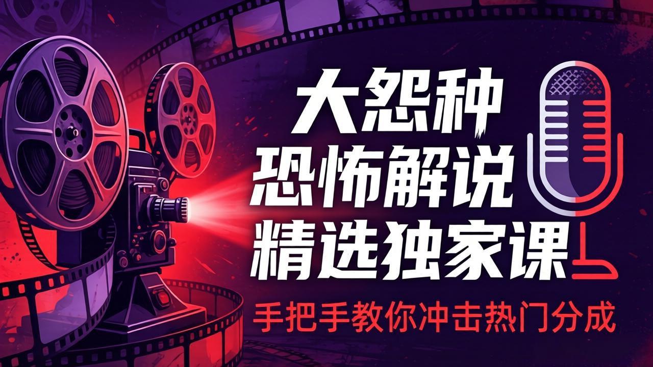 大怨种恐怖解说精选独家课：电影下载+文案配音+片头封面，手把手教你冲击热门分成-千汇网创