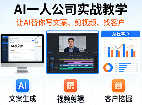 AI一人公司实战教学，让AI替你写文案、剪视频、找客户-千汇网创