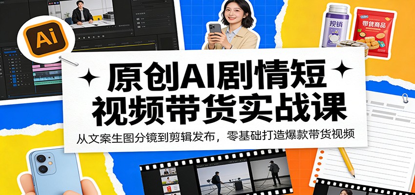 原创AI剧情短视频带货实战课：从文案生图分镜到剪辑发布，零基础打造爆款带货视频-千汇网创