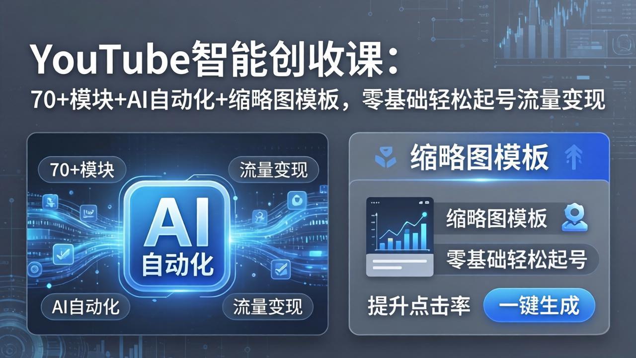 YouTube智能创收课：70+模块+AI自动化+缩略图模板，零基础轻松起号流量变现-千汇网创
