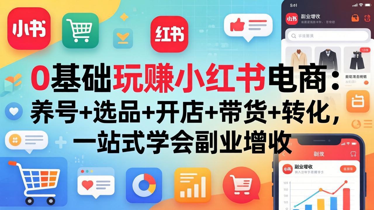 0基础玩赚小红书电商：养号+选品+开店+带货+转化，一站式学会副业增收-千汇网创