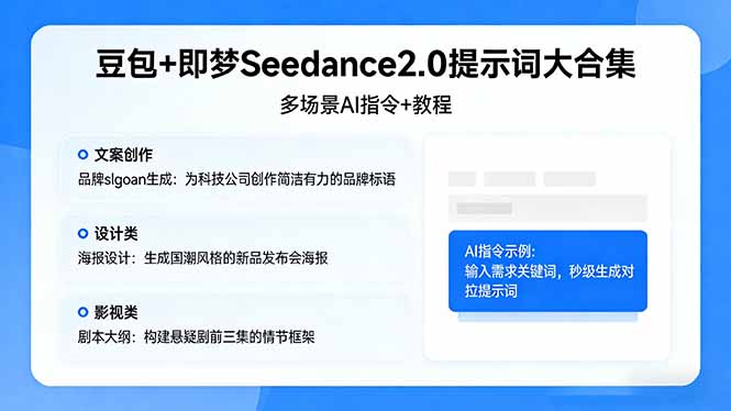 豆包+即梦Seedance2.0提示词大合集：多场景AI指令+教程，解锁文案、设计、影视高效创作-千汇网创
