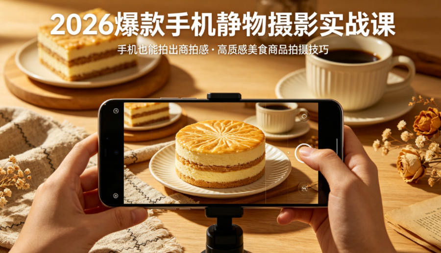 2026爆款手机静物摄影实战课，手机也能拍出商拍感，学会拍出高质感美食商品-千汇网创