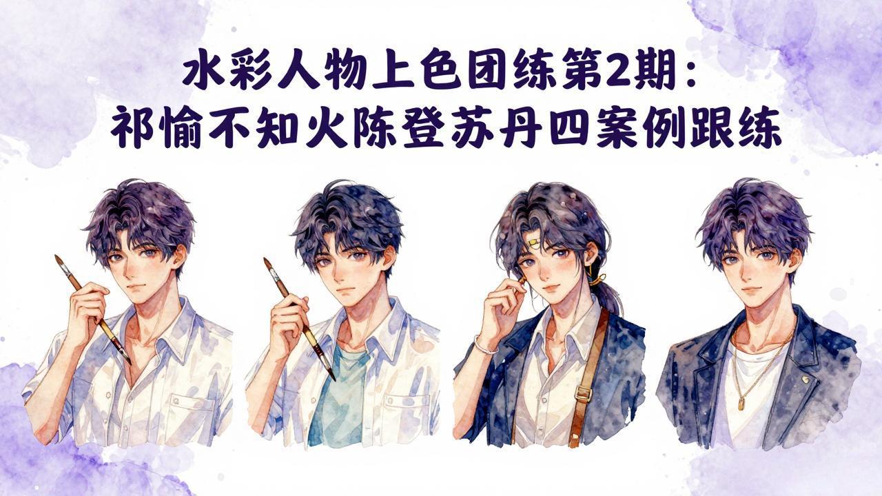 水彩人物上色团练第2期：祁煜不知火陈登苏丹四案例跟练，手把手提升绘画能力-千汇网创