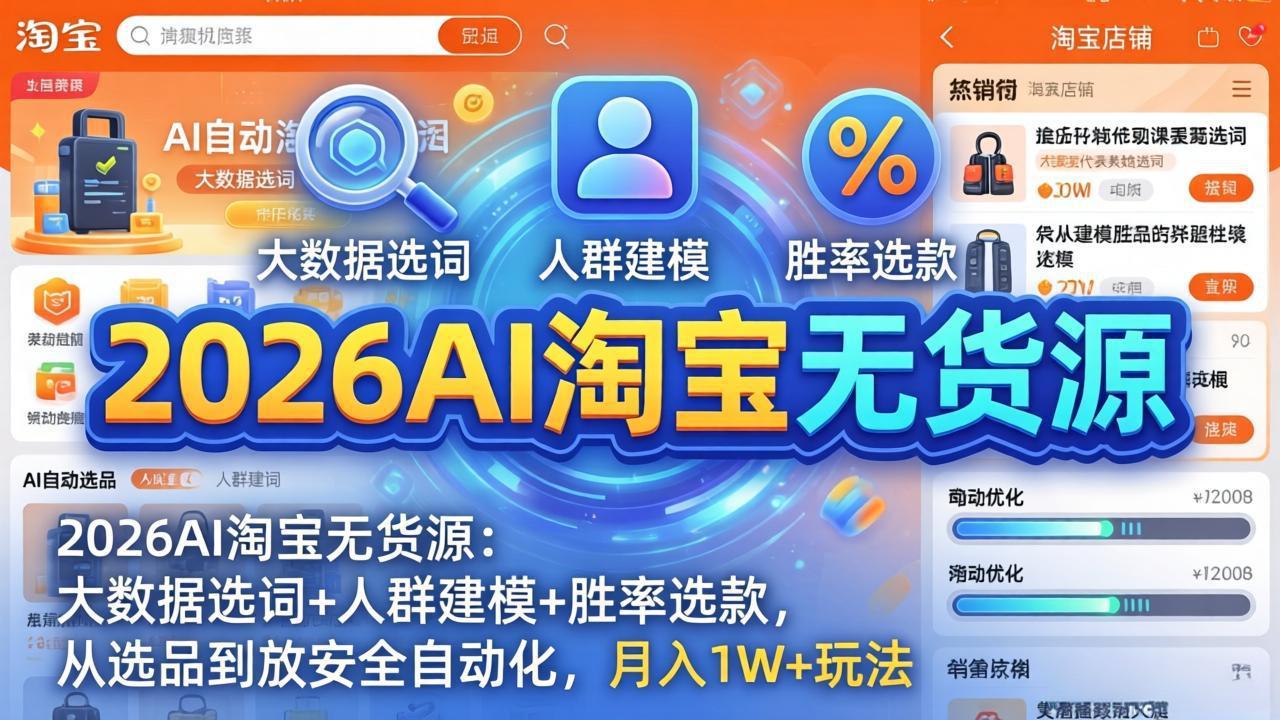 2026AI淘宝无货源-4月更新：大数据选词+人群建模+胜率选款，从选品到放大全自动化，月入1W+玩法-千汇网创
